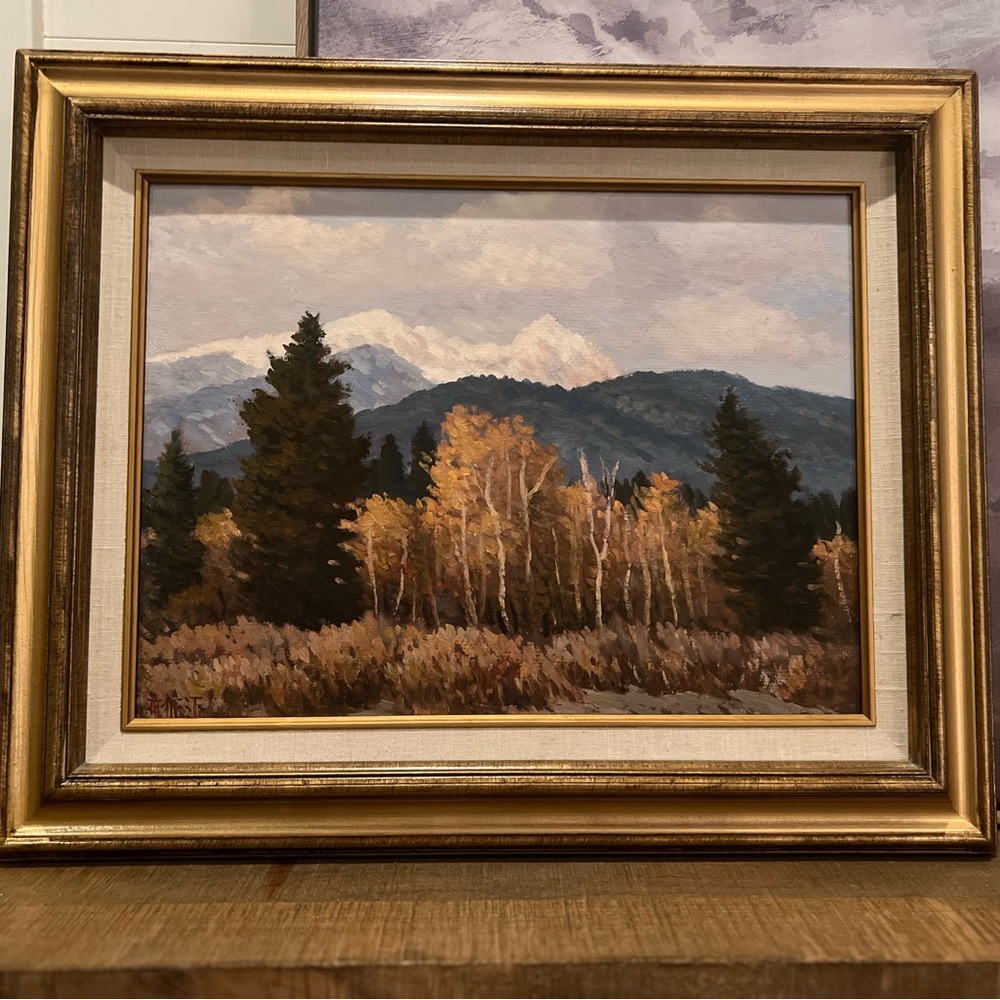 Framed 21x17” Autumn Mountain Landscape original Oil Painting - artist signed